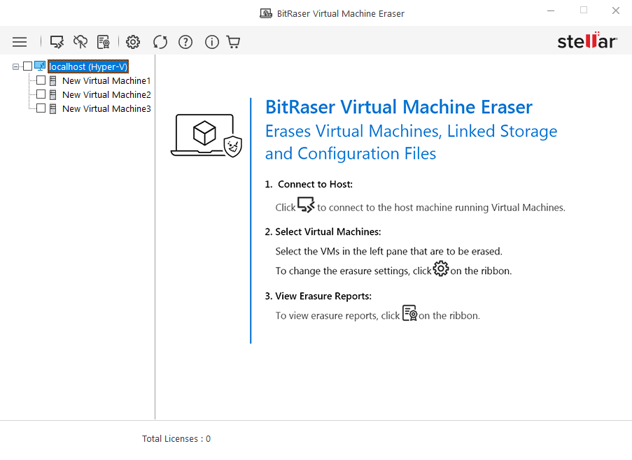 BitRaser Virtual Machine Eraser Hauptbildschirm